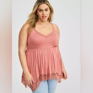 Torrid Women's Vintage Slub Lace Trim Hanky Hem Cami